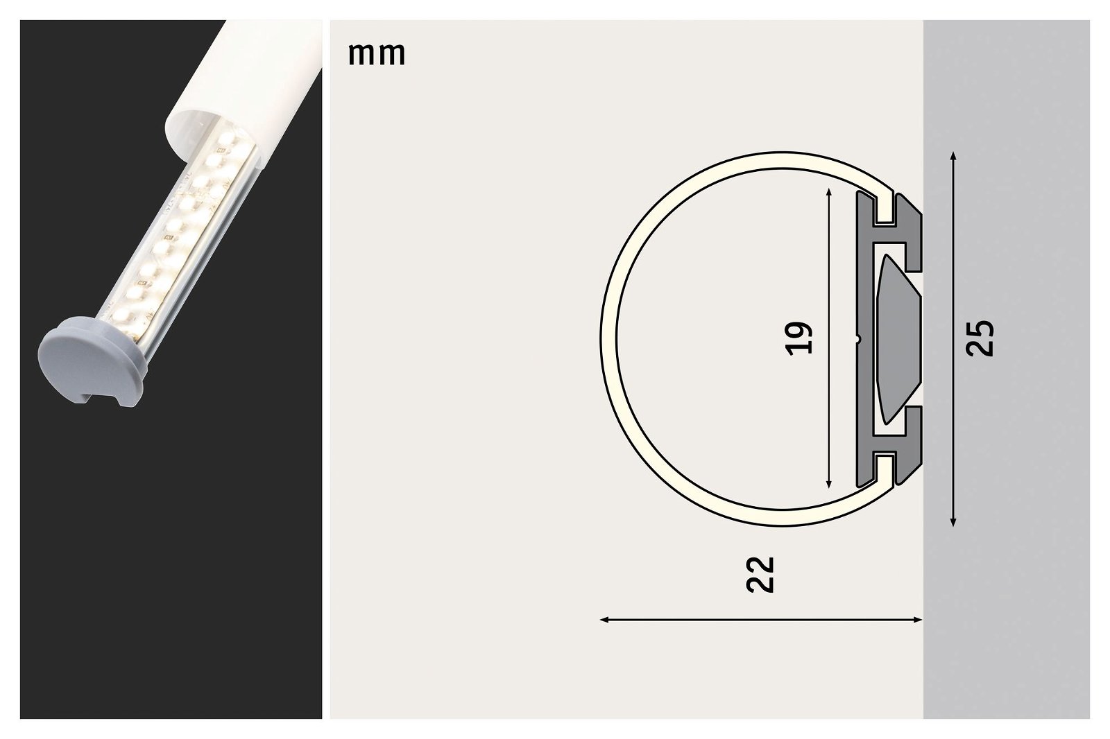 LED Strip profile Tube 1m Anodised aluminium