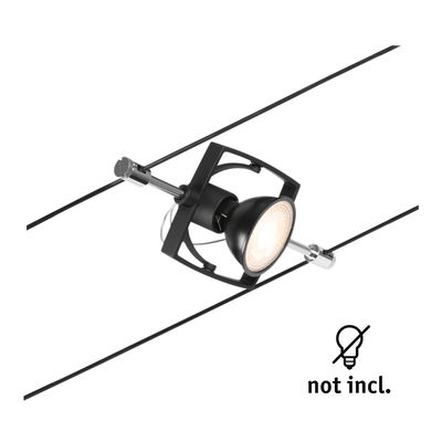 Schwarze LED-Seilstrahler-Halterung aus Metall für flexible Beleuchtung ohne Leuchtmittel