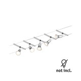 Six white metal LED cable spotlights with adjustable heads, bulbs not included