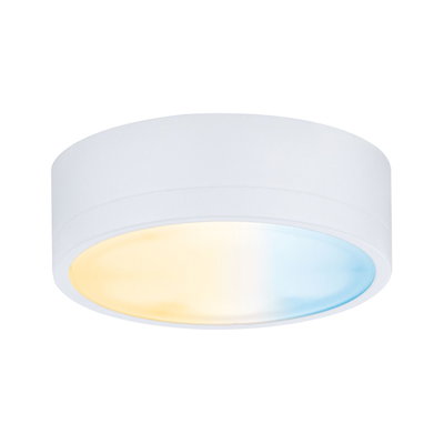 Round white LED ceiling light with warm and cool white light for modern room illumination