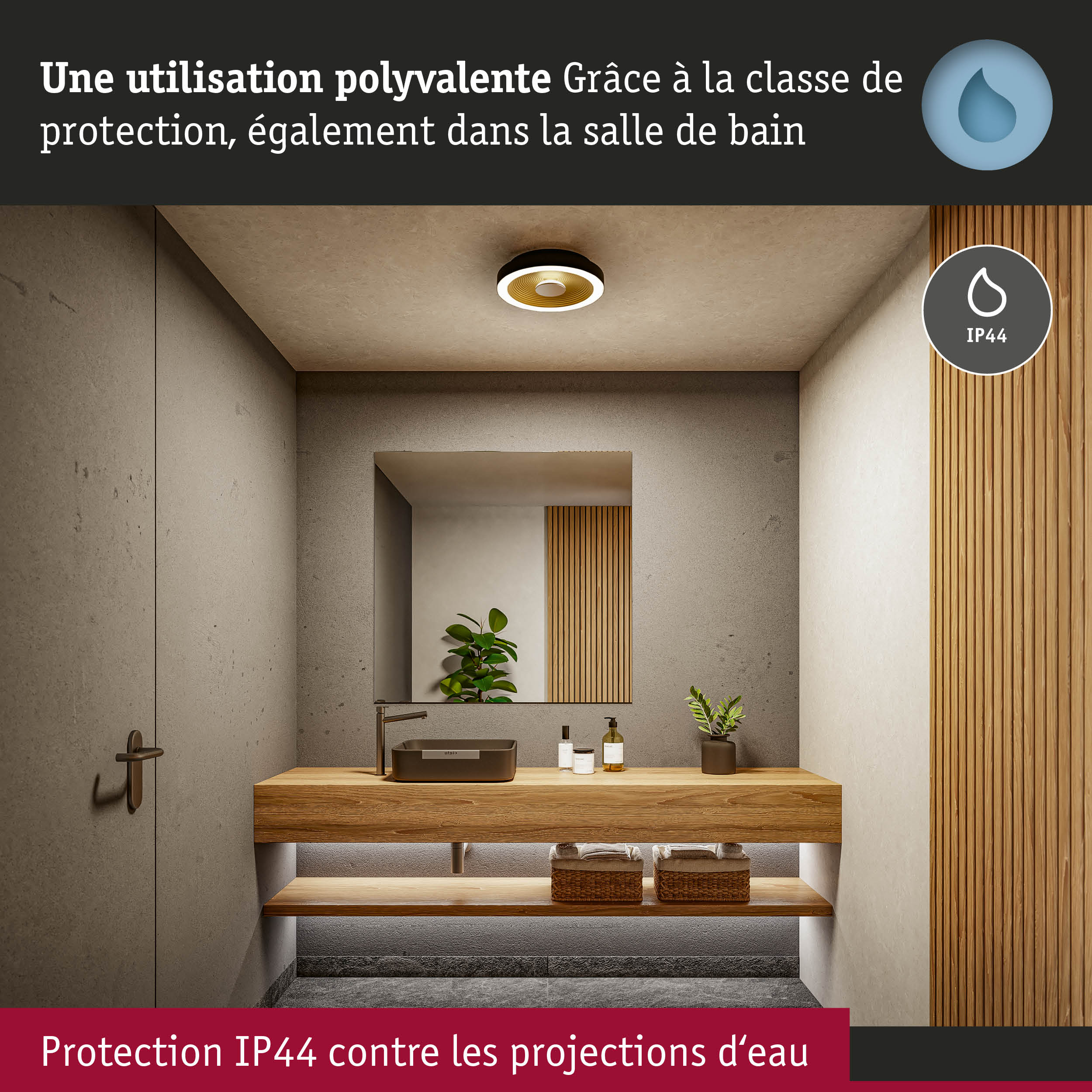 Éclairage de salle de bain moderne avec protection IP44 contre les projections d'eau et l'humidité