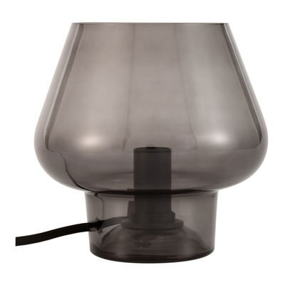 Moderne Tischlampe aus rauchgrauem Glas mit schwarzem Kabel für stilvolle Wohnraumbeleuchtung