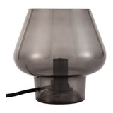 Modern table lamp made of smoky glass with black cable for stylish home lighting