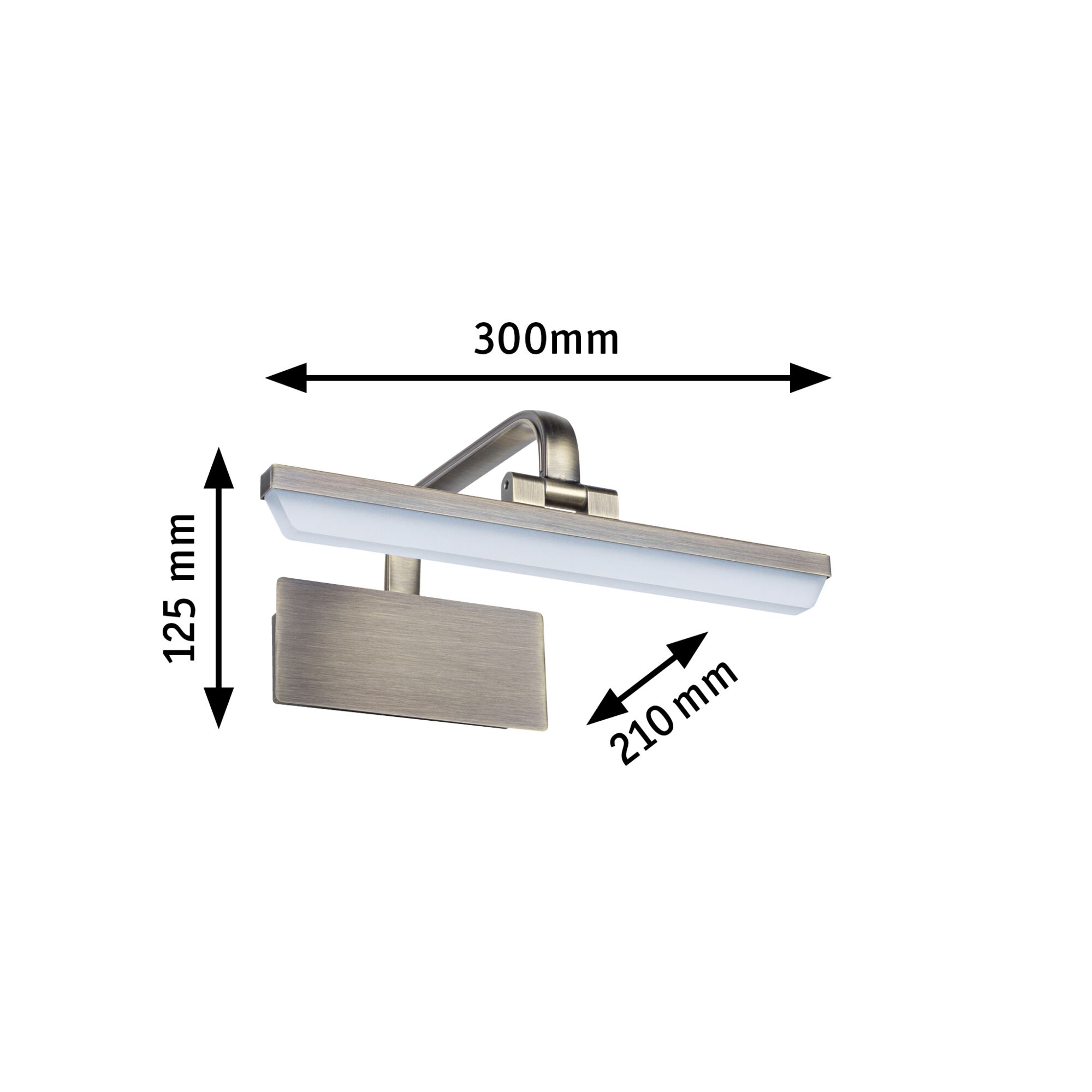 Silver brushed metal LED wall light measuring 300x125x210 mm ideal for modern interiors