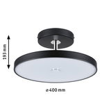 Ronde plafondlamp met zwart metalen frame en witte diffuser, 40 cm diameter, 19,3 cm hoog