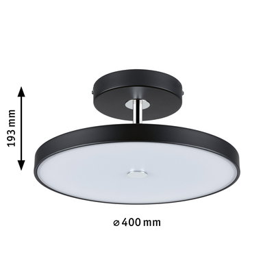Rund loftlampe med sort metalramme og hvid diffusor, 40 cm diameter, 19,3 cm høj
