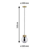 Pendant light with 110 cm black cable, gold ceiling mount and silver metal globe, size Ø165 mm