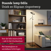 Staande lamp Odila met filigraan zwart ringontwerp voor woonkamer en thuiskantoor verlichting