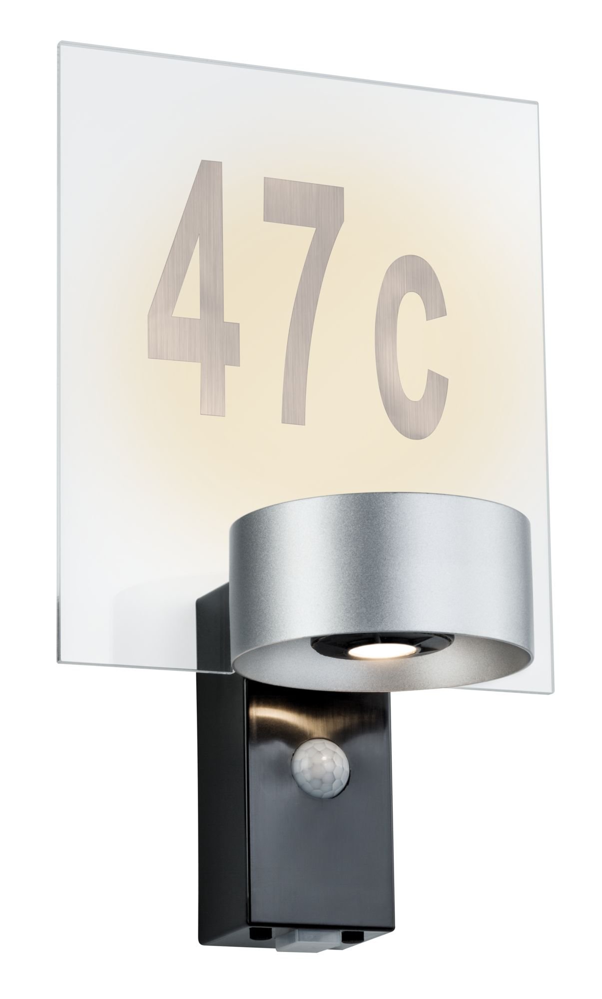 House wall luminaire Cone IP44 3,000 K 8 W Silver/ Anthracite with motion sensor.