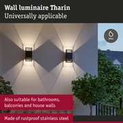 Black stainless steel Tharin wall light with IP44 rating, suitable for bathrooms and balconies
