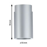 Zylindrische Deckenleuchte aus silbernem Aluminium mit 96 mm Höhe und 55 mm Durchmesser