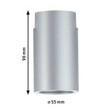 Cylindrical ceiling light in silver aluminum, 96 mm height and 55 mm diameter, modern lighting fixture