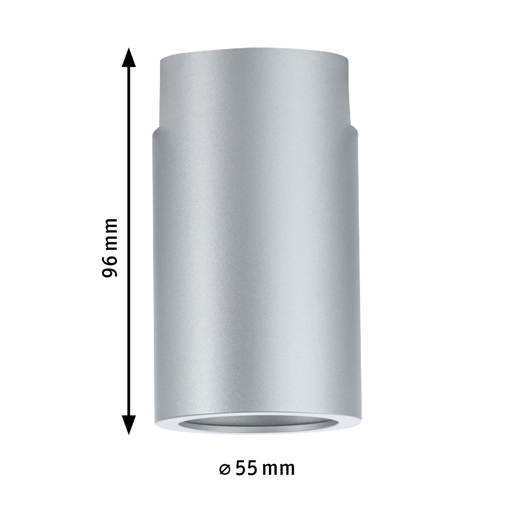 Zylindrische Deckenleuchte aus silbernem Aluminium mit 96 mm Höhe und 55 mm Durchmesser
