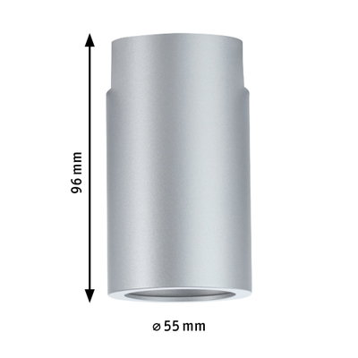 Zylindrische Deckenleuchte aus silbernem Aluminium mit 96 mm Höhe und 55 mm Durchmesser