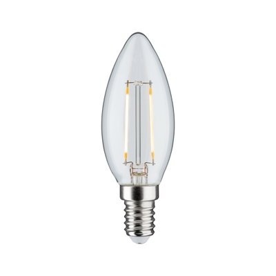 Klarer LED-Kerzenlampe mit E14-Fassung und sichtbaren Filamenten für energiesparende Beleuchtung