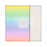 Square glass panel with rainbow gradient and white section, modern lighting design element