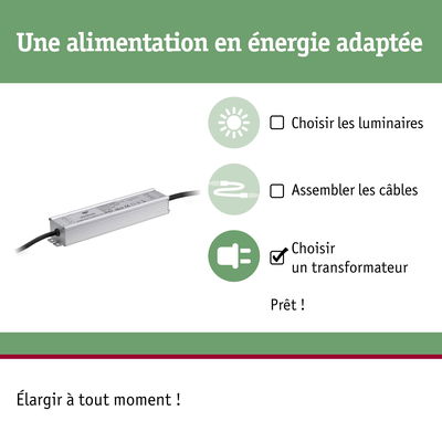 Transformateur LED en aluminium avec câble pour alimentation en énergie adaptée