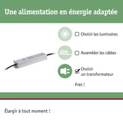 Transformateur LED en aluminium argenté avec câble pour systèmes d'éclairage économes en énergie