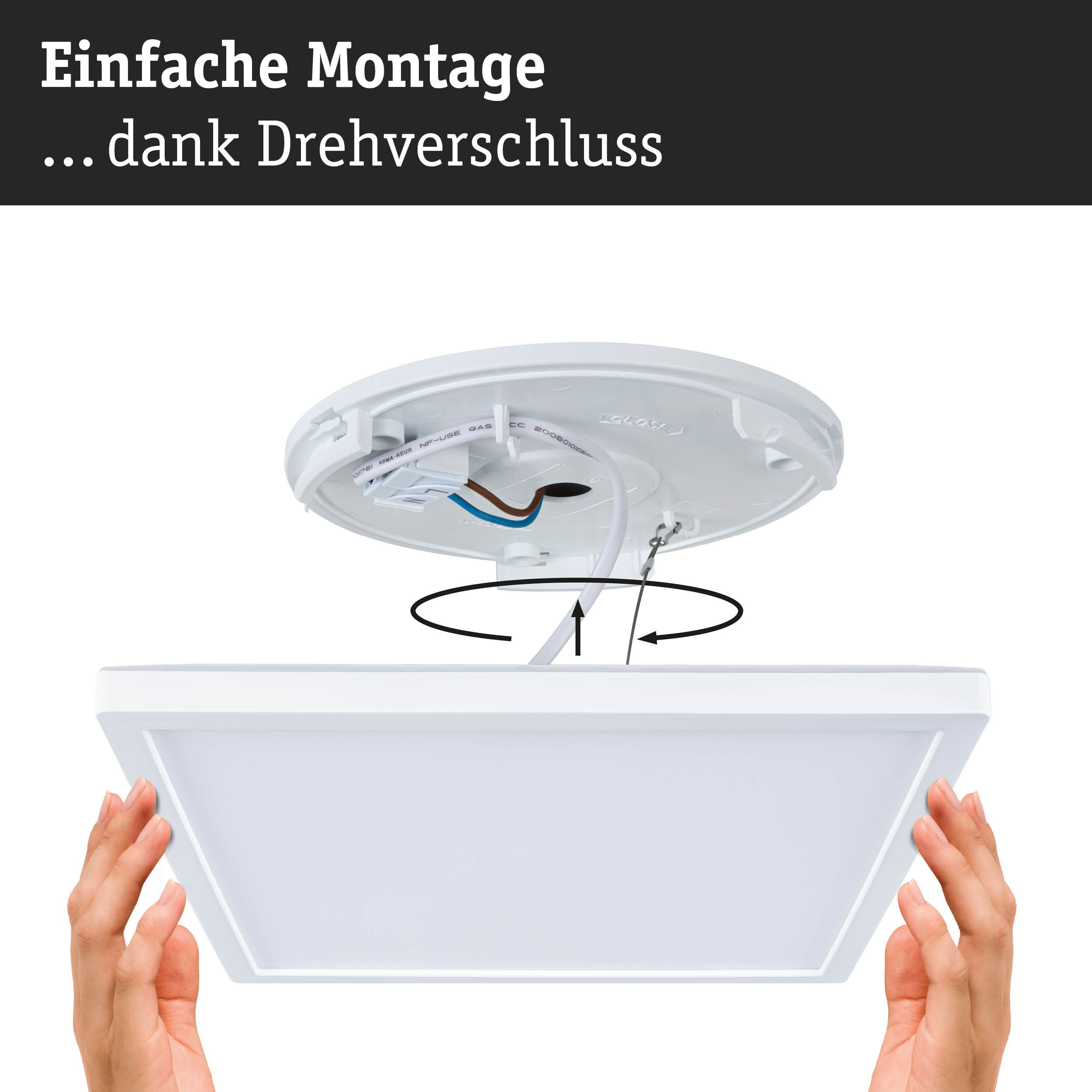 Weißes LED-Panel mit einfachem Drehverschluss zur schnellen Montage an der Decke