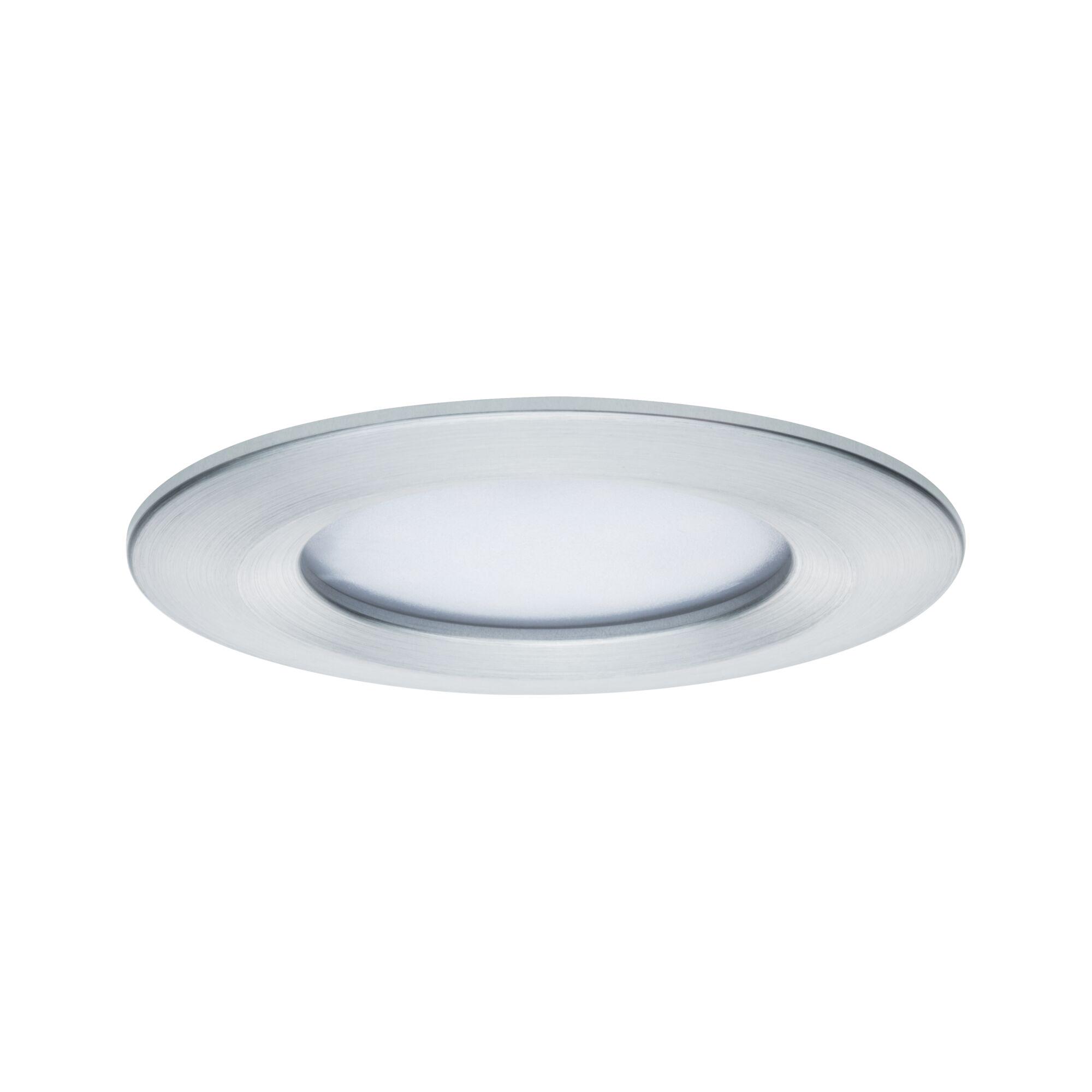 Round LED recessed panel in brushed silver aluminum for modern interior lighting