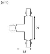 Technische tekening van een T-vormige connector met afmetingen 99 mm hoog en 68 mm breed