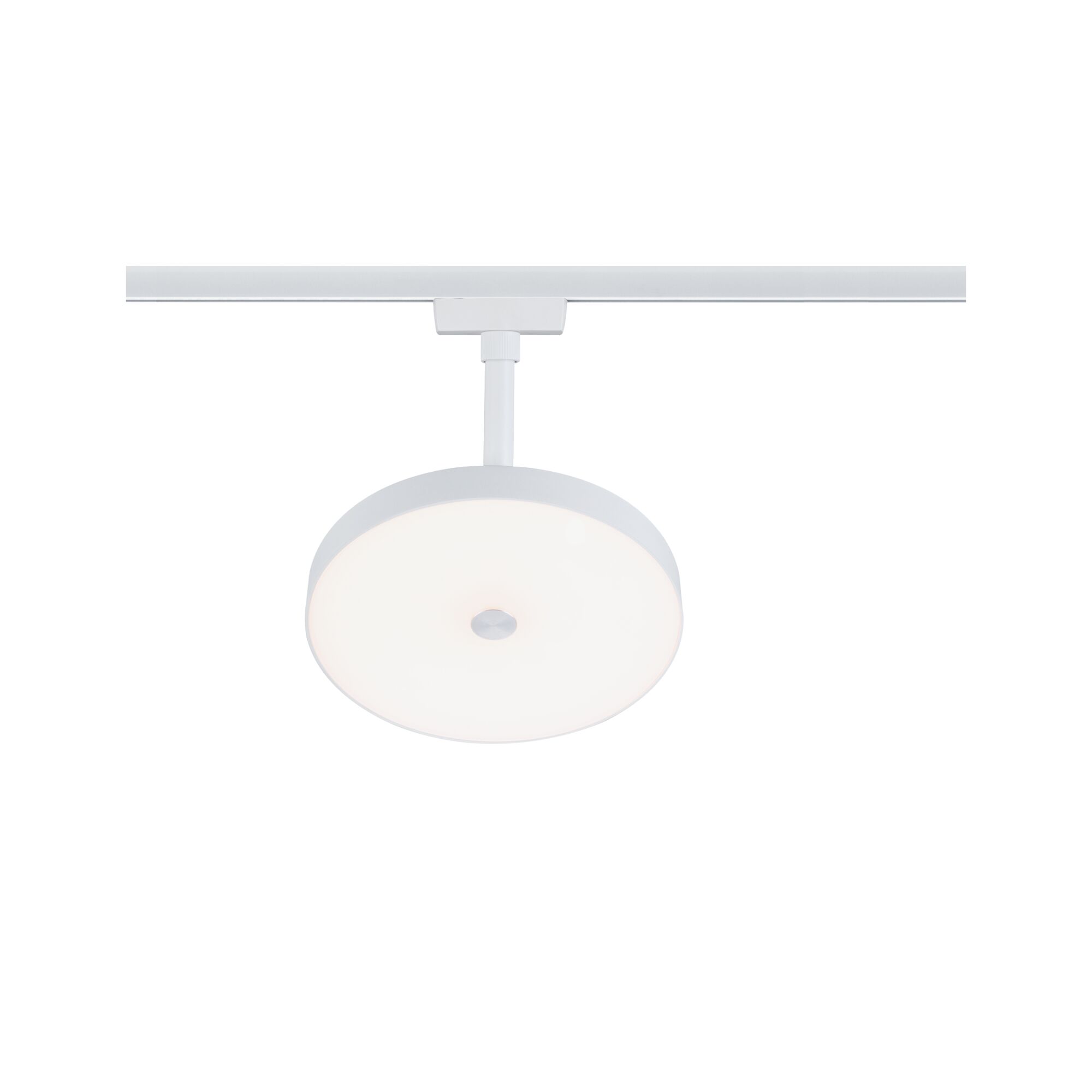 Round white metal LED ceiling light with diffuser, perfect for modern indoor lighting solutions.