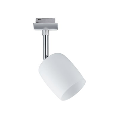 Moderner LED-Strahler mit weißem Glas und verchromtem Metall für flexible Raumbeleuchtung