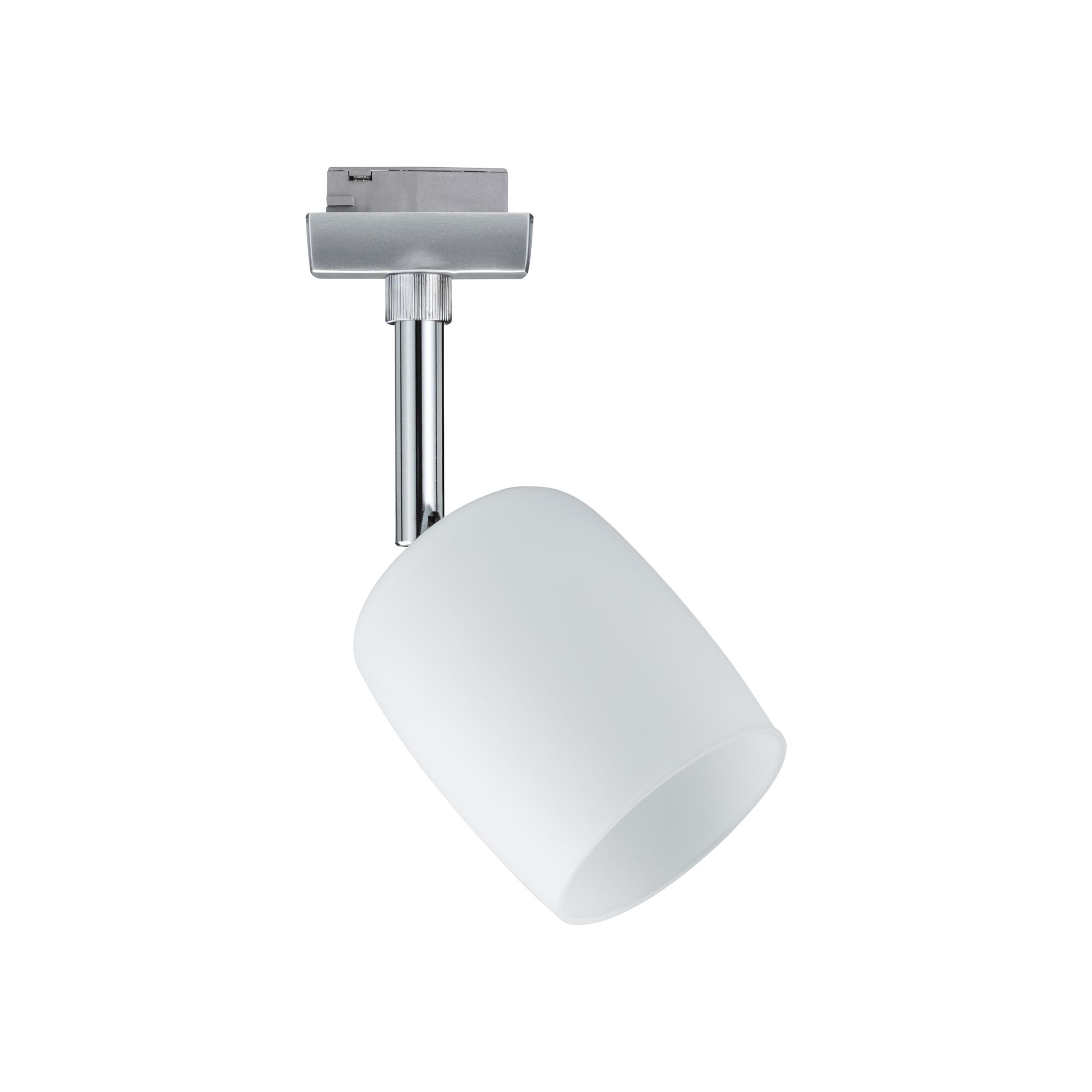 Moderner LED-Strahler mit weißem Glas und verchromtem Metall für flexible Raumbeleuchtung