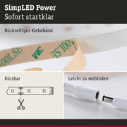 Transparentes Klebeband mit rückseitigem Klebestreifen und weißem Steckverbinder für LED-Streifen.