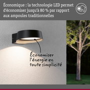 Applique murale LED noire en métal sur mur gris avec éclairage économique pour extérieur