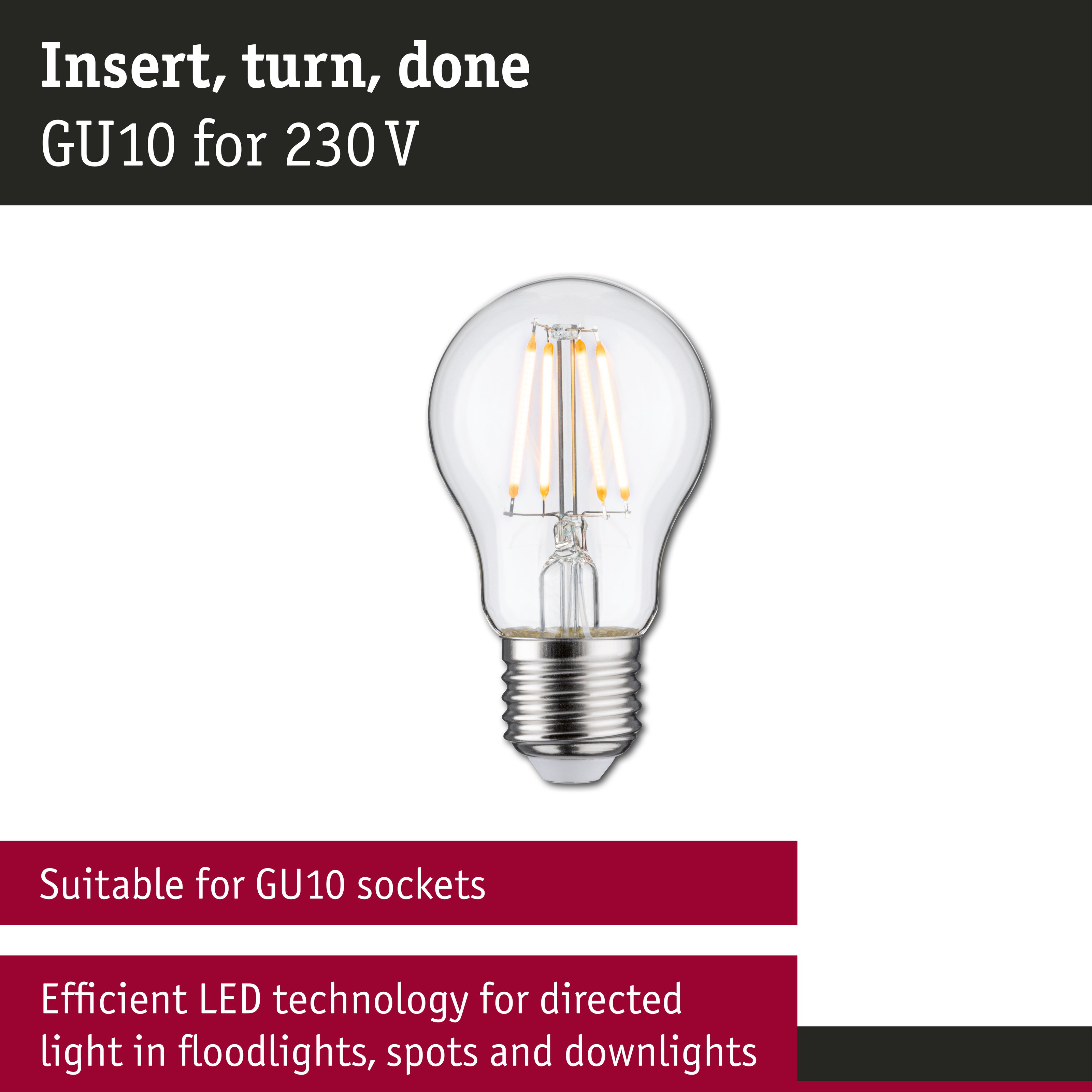 230 V Filament LED Pear E27 insect friendly 420lm 4,3W 2200K Clear