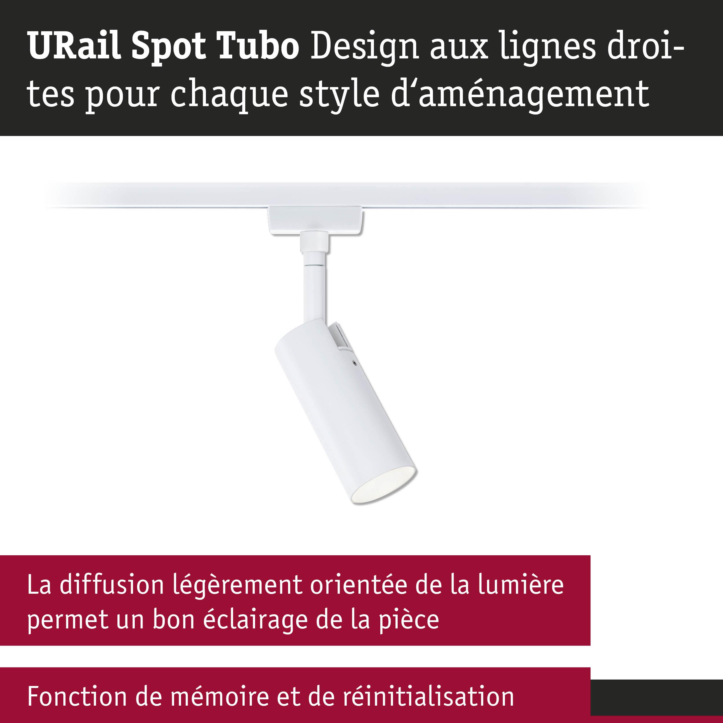 Spot LED URail Spot Tubo blanc au design droit pour un éclairage d’intérieur flexible