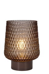 Lampe de table en verre texturé marron avec lumière chaude et base en métal mat pour intérieur