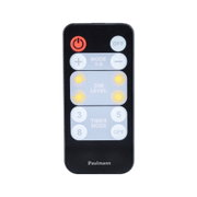 Black Paulmann remote control with buttons for dimming, timer, and modes for light control