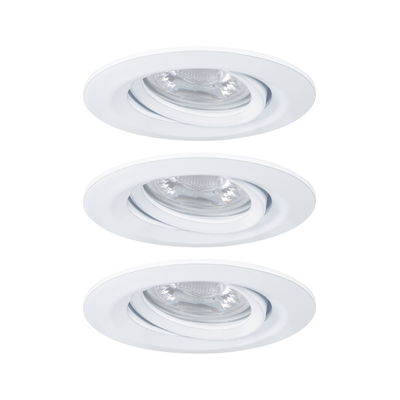 Three white plastic recessed spotlights with adjustable reflector for modern LED lighting solutions