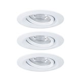 Three white plastic recessed spotlights with adjustable reflector for modern LED lighting solutions