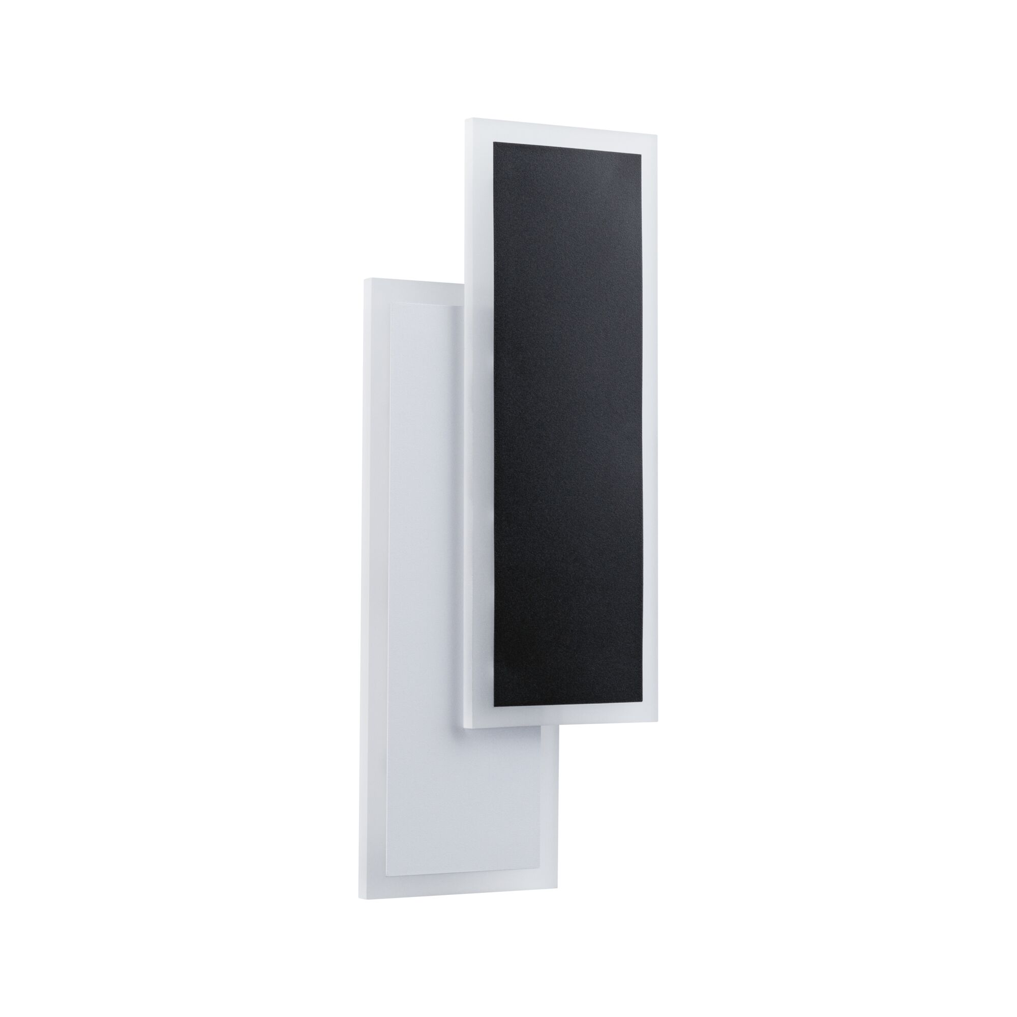 Modernes LED-Wandleuchte-Panel in Weiß mit schwarzem rechteckigem Leuchtelement für Innenräume.