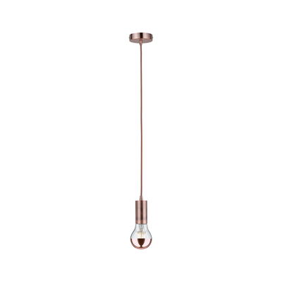 Moderne koperen hanglamp met heldere lamp en stoffen snoer voor stijlvolle binnenverlichting