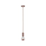 Modern copper pendant light with clear bulb and fabric cord for stylish interior lighting