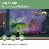 Buitenverlichting met RGBW- en witlichtregeling die planten en muren kleurrijk verlicht