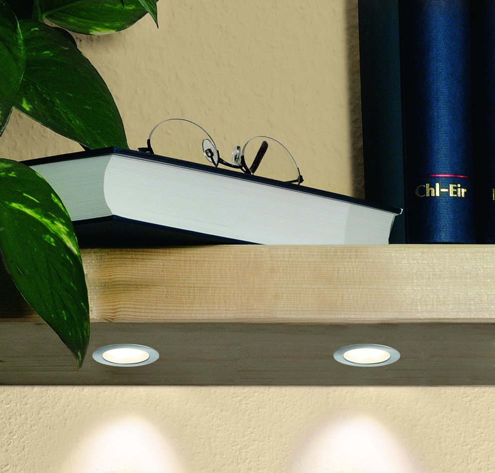 Éclairages encastrés LED pour meubles Micro Line Mini rond 35mm 5x0,4W 5x20lm 230/12V 2700K Acier brossé
