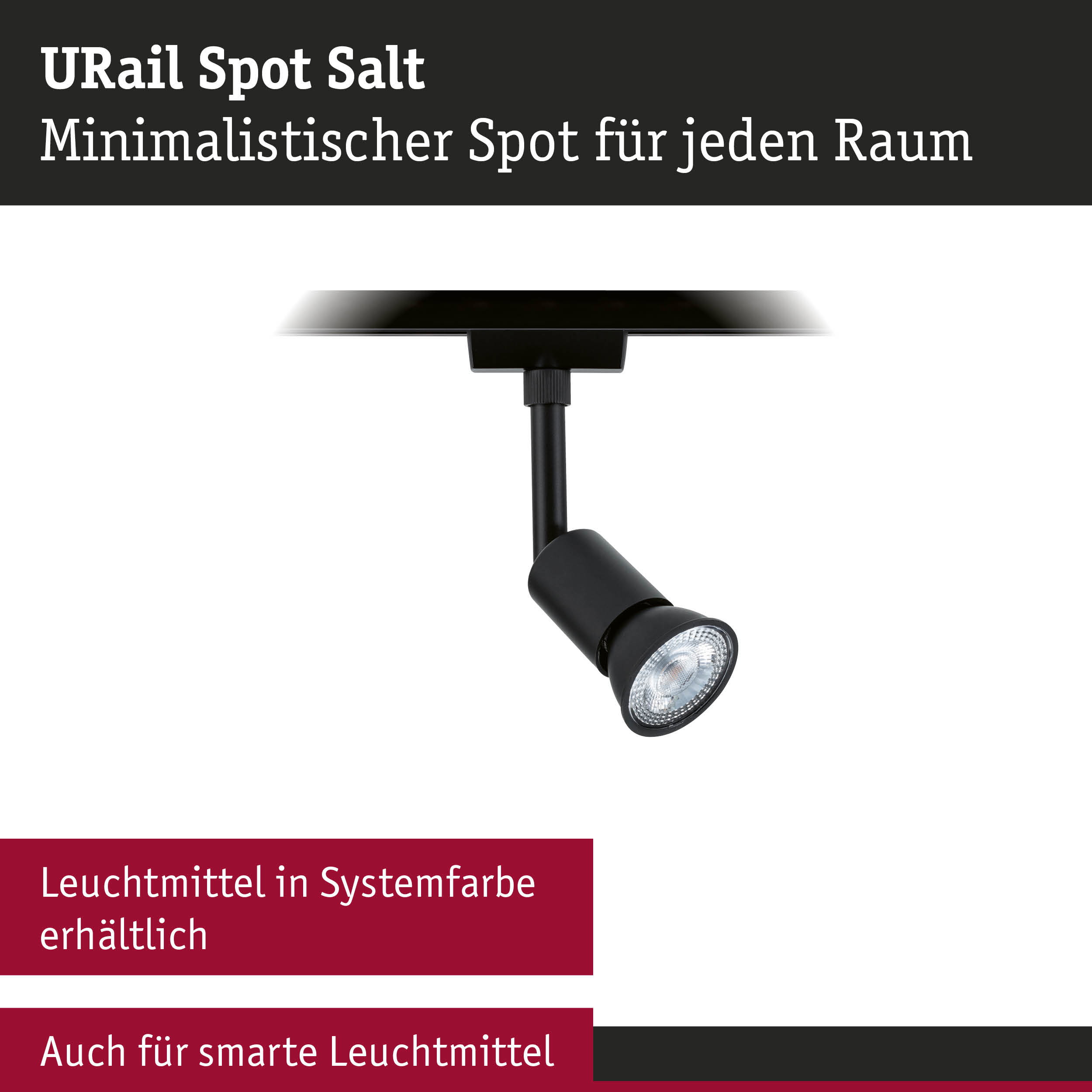 Schwarzer URail Spot Salt LED-Strahler aus Metall für flexible Raumbeleuchtung
