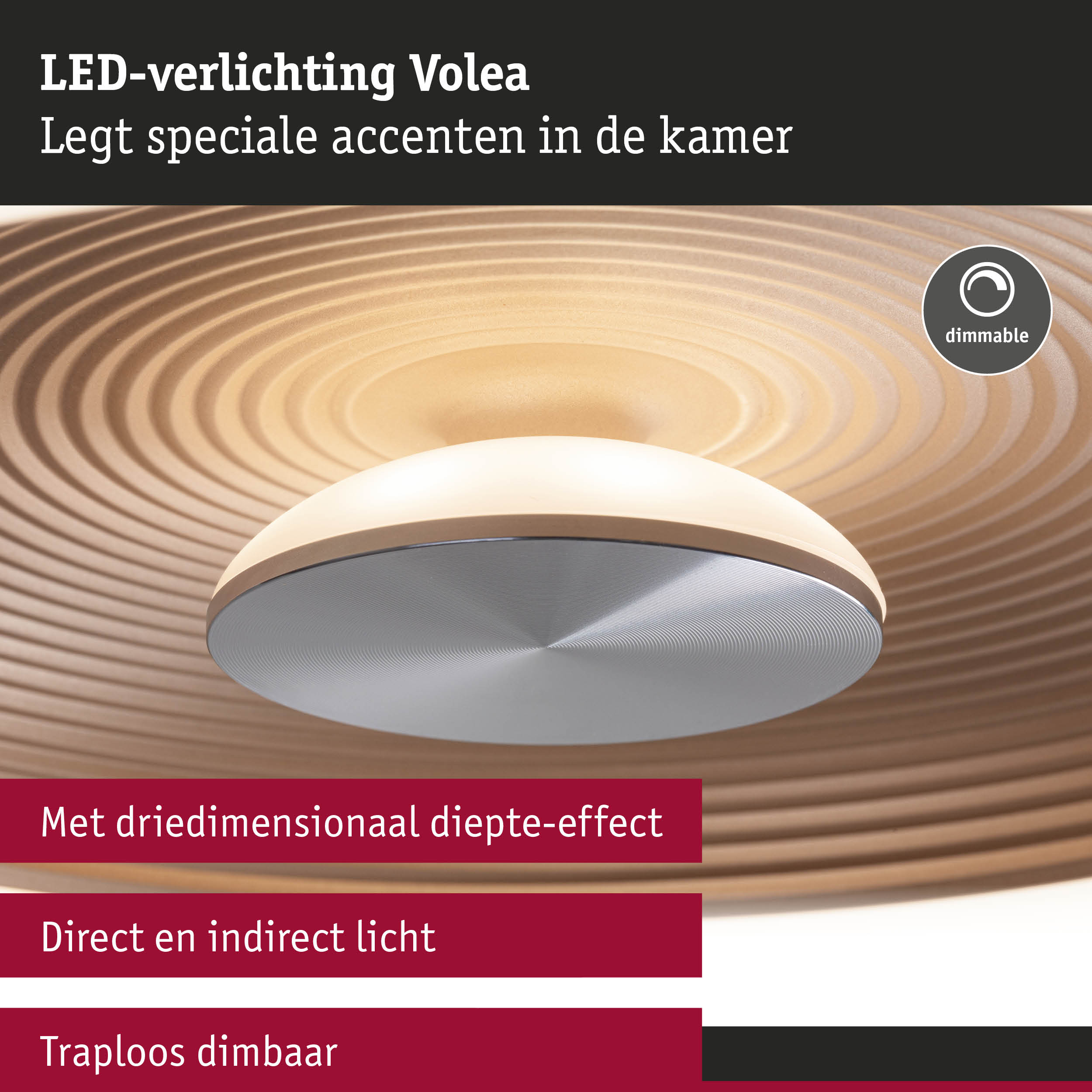 LED-plafondlamp Volea met driedimensionaal diepte-effect en traploos dimbaar in beige en grijs