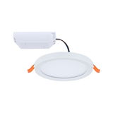 Round white LED recessed panel with driver and orange clips for modern indoor lighting solutions