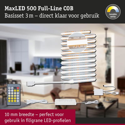 MaxLED 500 Full-Line COB LED-strip set 3 m met afstandsbediening voor instelbaar wit licht