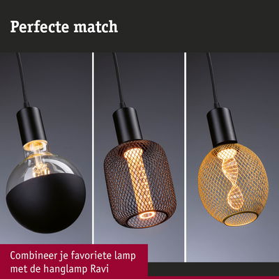 Drie moderne hanglampen met zwart en goud metalen gaas en zwarte snoeren voor stijlvolle interieurs