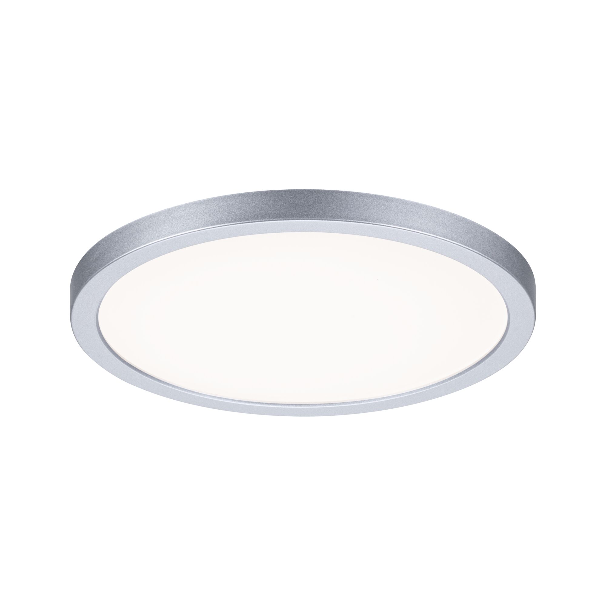 Round LED ceiling light with silver aluminum frame and white diffuser for modern room lighting