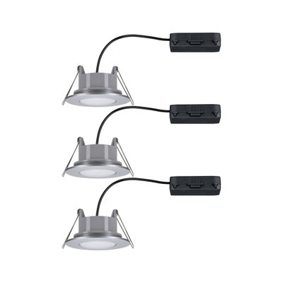 Three round grey LED recessed lights with black cables for modern indoor lighting solutions