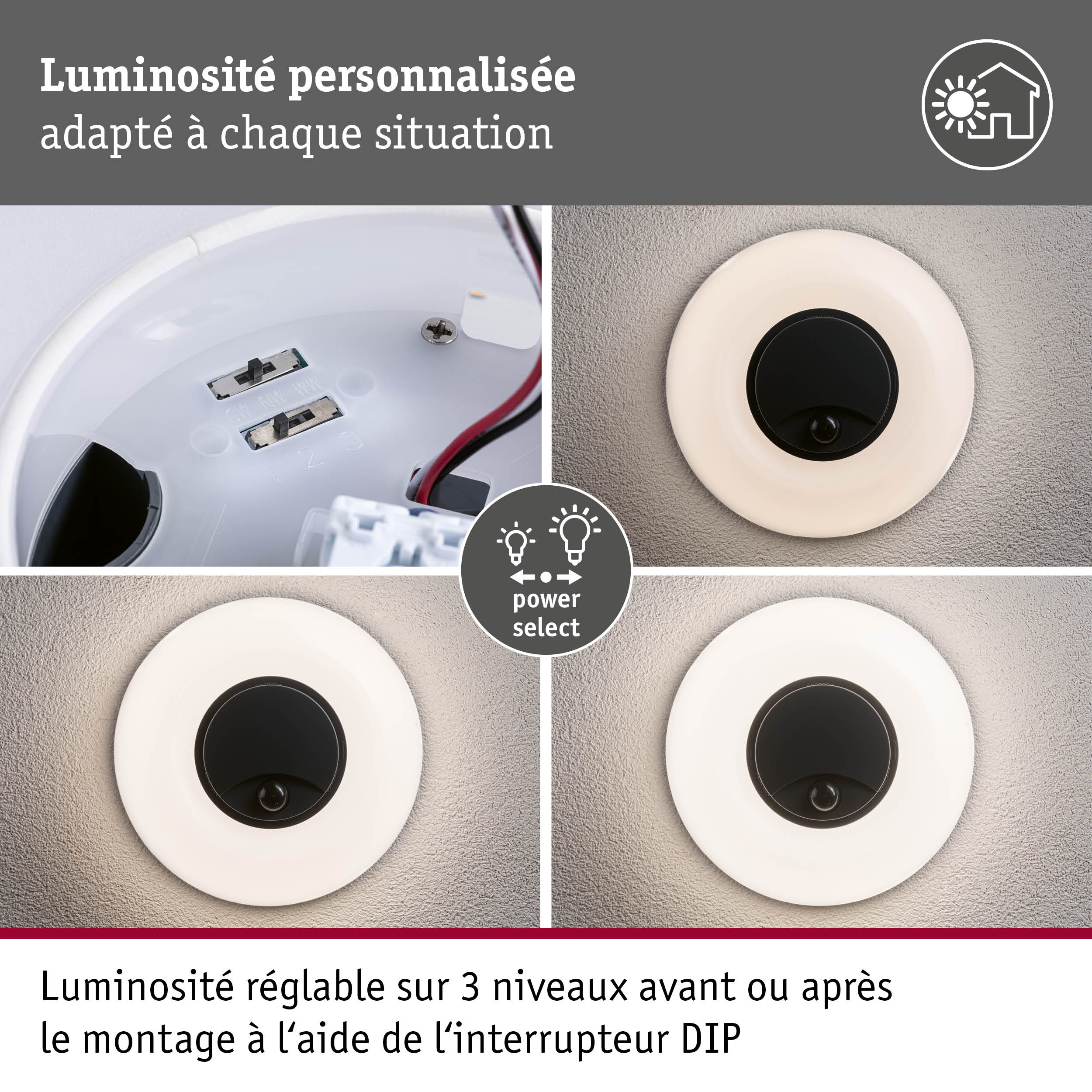 Applique d'extérieur LED Aureva incl. détecteur de mouvement IP65 rond 220mm 2200 - 4000K 20,5W 1630lm 230V Anthracite/Blanc Polycarbonate