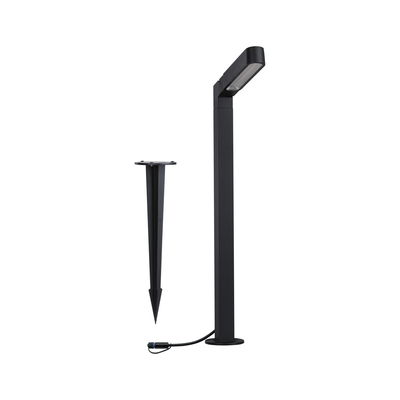 Black metal LED outdoor light with ground spike for garden and pathway lighting